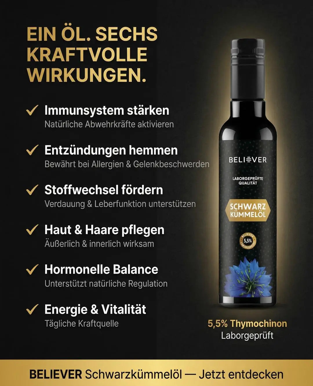 Premium Schwarzkümmelöl - bis zu 5,5% Thymochinon